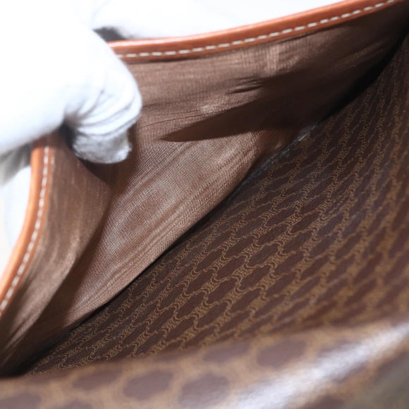 CELINE Macadam Canvas Shoulder Bag PVC Leather Brown Gold Auth 165760