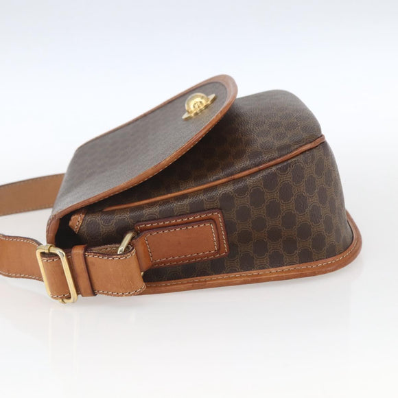 CELINE Macadam Canvas Shoulder Bag PVC Leather Brown Gold Auth 165760