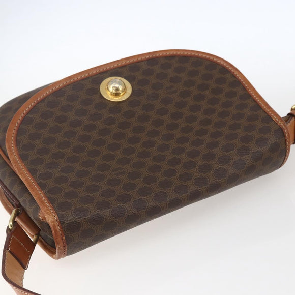 CELINE Macadam Canvas Shoulder Bag PVC Leather Brown Gold Auth 165760