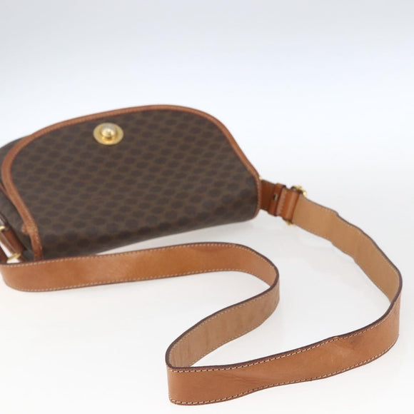 CELINE Macadam Canvas Shoulder Bag PVC Leather Brown Gold Auth 165760