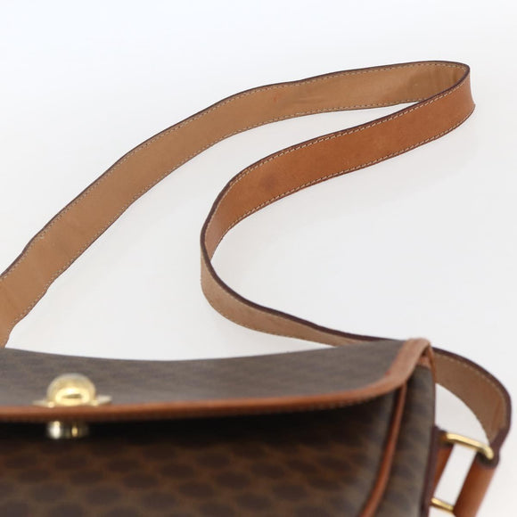 CELINE Macadam Canvas Shoulder Bag PVC Leather Brown Gold Auth 165760