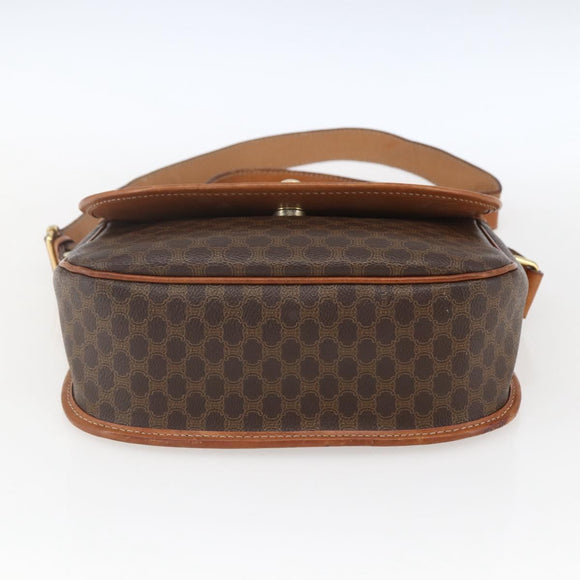 CELINE Macadam Canvas Shoulder Bag PVC Leather Brown Gold Auth 165760