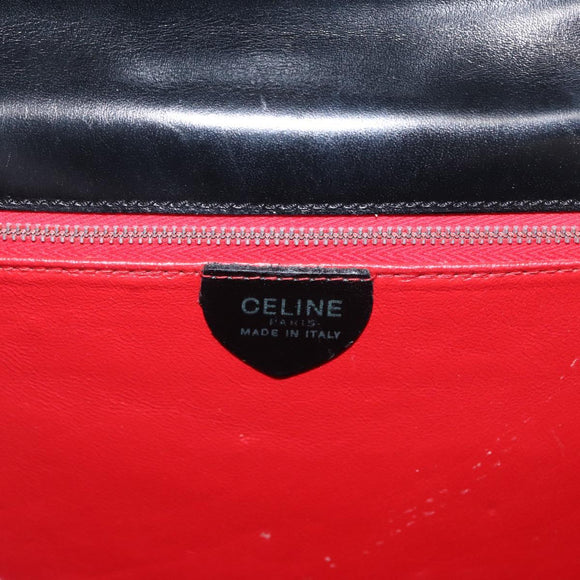 CELINE Hand Bag Leather Black Gold Auth 165770