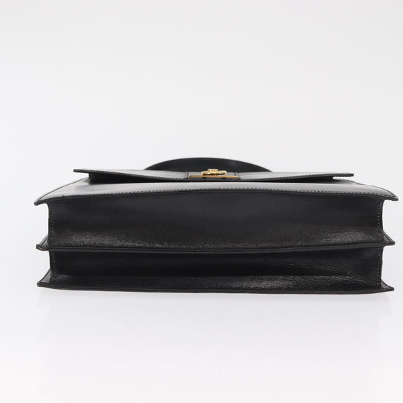 CELINE Hand Bag Leather Black Gold Auth 165770