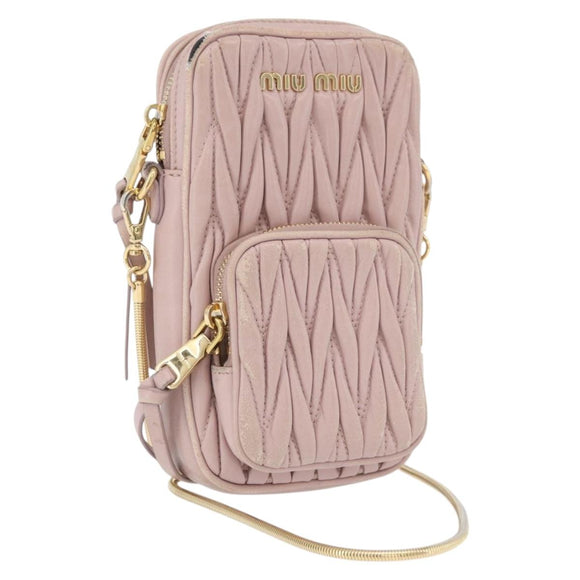 Miu Miu Matelasse Pouch Chain Shoulder Bag Leather Pink Gold Auth 165800