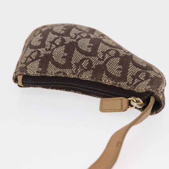Christian Dior Trotter Canvas Saddle Coin Purse Beige Auth 165825