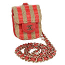 CHANEL AirPods Case Neck Pouch Raffia Red Gold CC Auth 165839SAM-1