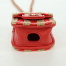 CHANEL AirPods Case Neck Pouch Raffia Red Gold CC Auth 165839SAM-5