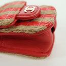 CHANEL AirPods Case Neck Pouch Raffia Red Gold CC Auth 165839SAM-15