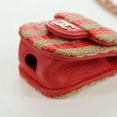 CHANEL AirPods Case Neck Pouch Raffia Red Gold CC Auth 165839SAM-16