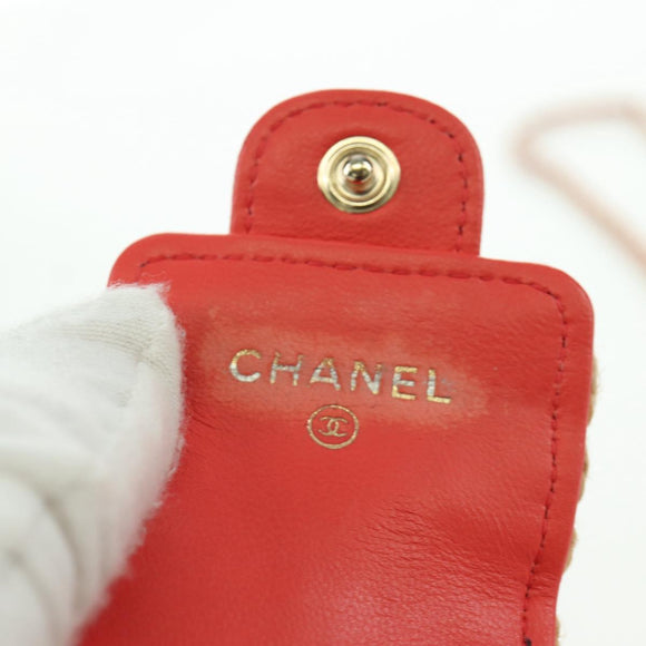CHANEL AirPods Case Neck Pouch Raffia Red Gold CC Auth 165839SAM