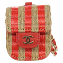 CHANEL AirPods Case Neck Pouch Raffia Red Gold CC Auth 165839SAM-13