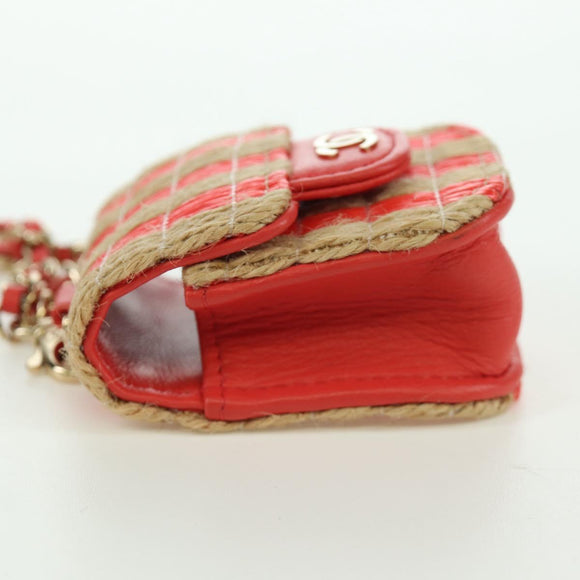 CHANEL AirPods Case Neck Pouch Raffia Red Gold CC Auth 165839SAM