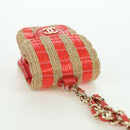 CHANEL AirPods Case Neck Pouch Raffia Red Gold CC Auth 165839SAM-6