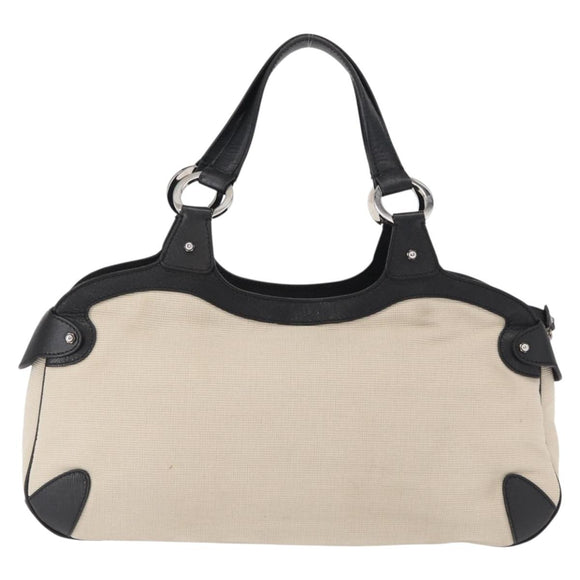 Salvatore Ferragamo Gancini Hand Bag Canvas Ivory Silver Auth 165851