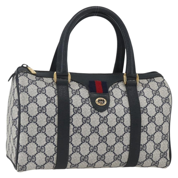 GUCCI GG Supreme Sherry Line Boston Bag PVC Navy Gold 40 02 006 Auth 165856