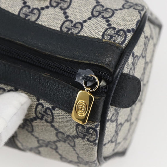 GUCCI GG Supreme Sherry Line Boston Bag PVC Navy Gold 40 02 006 Auth 165856