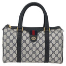 GUCCI GG Supreme Sherry Line Boston Bag PVC Navy Gold 40 02 006 Auth 165856-13