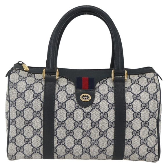GUCCI GG Supreme Sherry Line Boston Bag PVC Navy Gold 40 02 006 Auth 165856