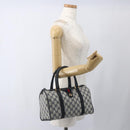 GUCCI GG Supreme Sherry Line Boston Bag PVC Navy Gold 40 02 006 Auth 165856-22