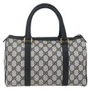 GUCCI GG Supreme Sherry Line Boston Bag PVC Navy Gold 40 02 006 Auth 165856-2