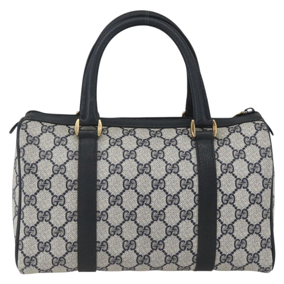 GUCCI GG Supreme Sherry Line Boston Bag PVC Navy Gold 40 02 006 Auth 165856
