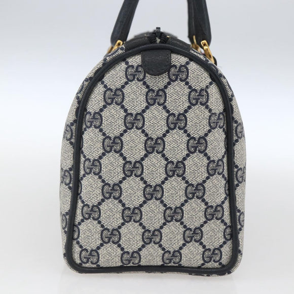 GUCCI GG Supreme Sherry Line Boston Bag PVC Navy Gold 40 02 006 Auth 165856