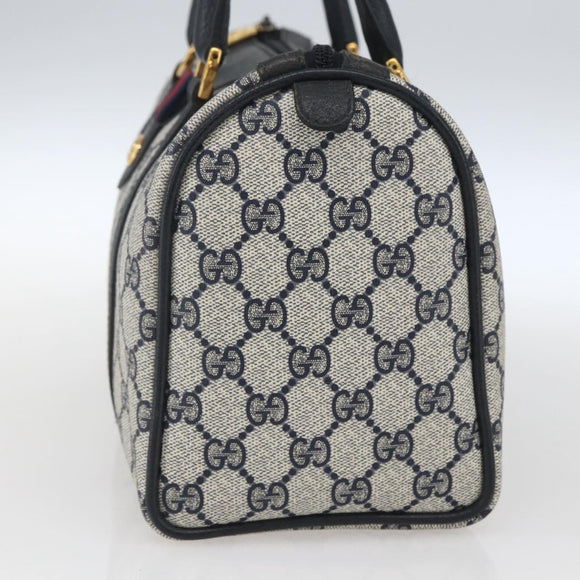 GUCCI GG Supreme Sherry Line Boston Bag PVC Navy Gold 40 02 006 Auth 165856