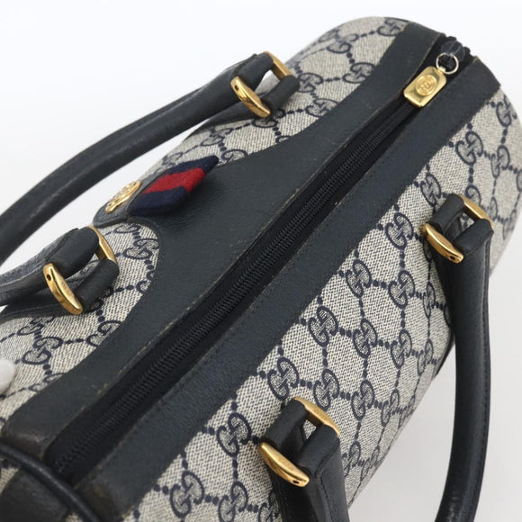 GUCCI GG Supreme Sherry Line Boston Bag PVC Navy Gold 40 02 006 Auth 165856