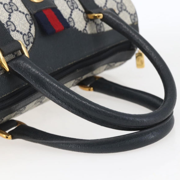GUCCI GG Supreme Sherry Line Boston Bag PVC Navy Gold 40 02 006 Auth 165856