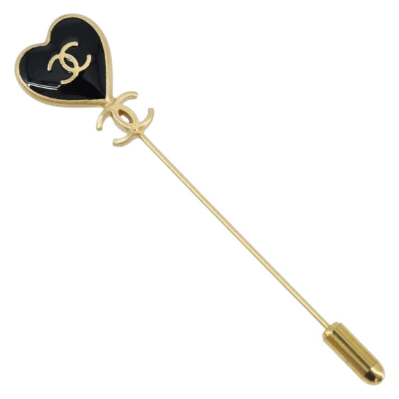 CHANEL COCO Mark Heart Brooch metal Gold Tone CC Auth 165862V