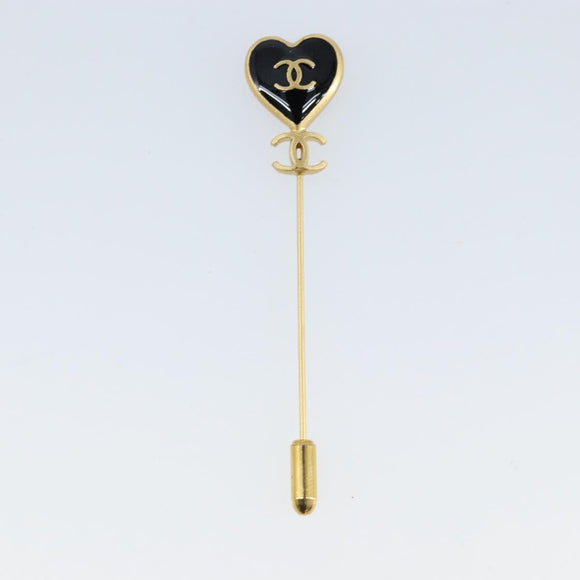 CHANEL COCO Mark Heart Brooch metal Gold Tone CC Auth 165862V
