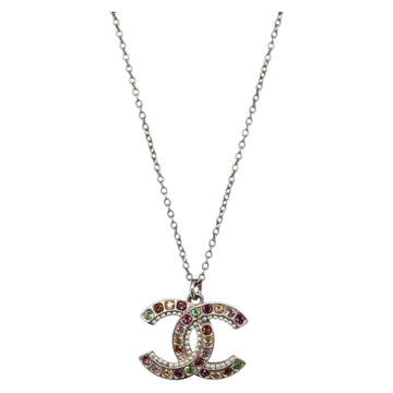 CHANEL COCO Mark Necklace metal Silver tone CC Auth 165863SM