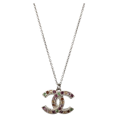 CHANEL COCO Mark Necklace metal Silver tone CC Auth 165863SM