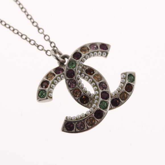 CHANEL COCO Mark Necklace metal Silver tone CC Auth 165863SM