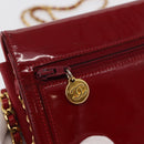 CHANEL COCO Mark Chain Shoulder Bag Patent leather Red Gold CC Auth 165902A-19