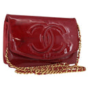 CHANEL COCO Mark Chain Shoulder Bag Patent leather Red Gold CC Auth 165902A-1