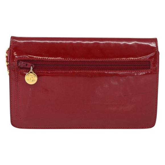 CHANEL COCO Mark Chain Shoulder Bag Patent leather Red Gold CC Auth 165902A