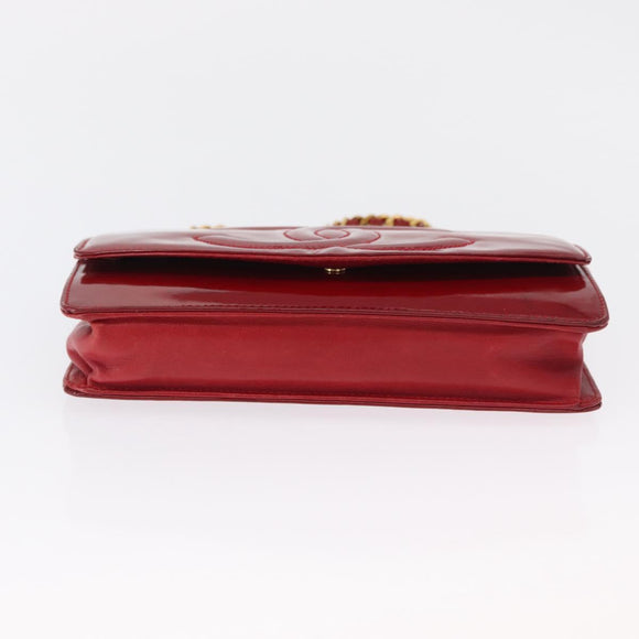 CHANEL COCO Mark Chain Shoulder Bag Patent leather Red Gold CC Auth 165902A
