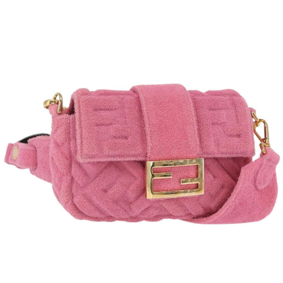 FENDI Zucca Canvas Mini Mamma Baguette Shoulder Bag 2way Pink Gold Auth 165907SM