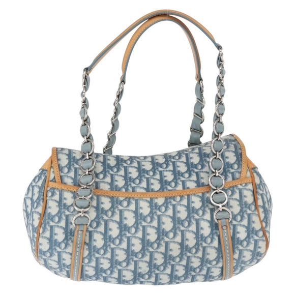 Christian Dior Trotter Canvas Romantic Hand Bag PVC Blue Silver Auth 165915SM