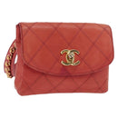 CHANEL Bicolore Waist bag Lamb Skin Red Gold CC Auth 165917-1