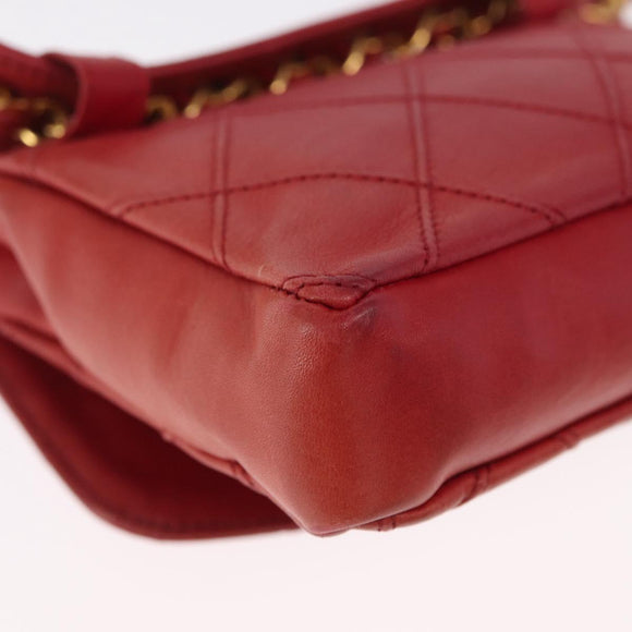 CHANEL Bicolore Waist bag Lamb Skin Red Gold CC Auth 165917