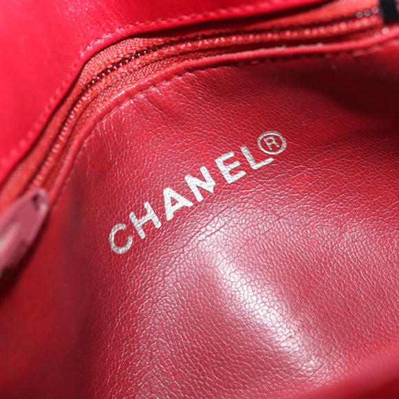 CHANEL Bicolore Waist bag Lamb Skin Red Gold CC Auth 165917