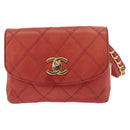 CHANEL Bicolore Waist bag Lamb Skin Red Gold CC Auth 165917-2