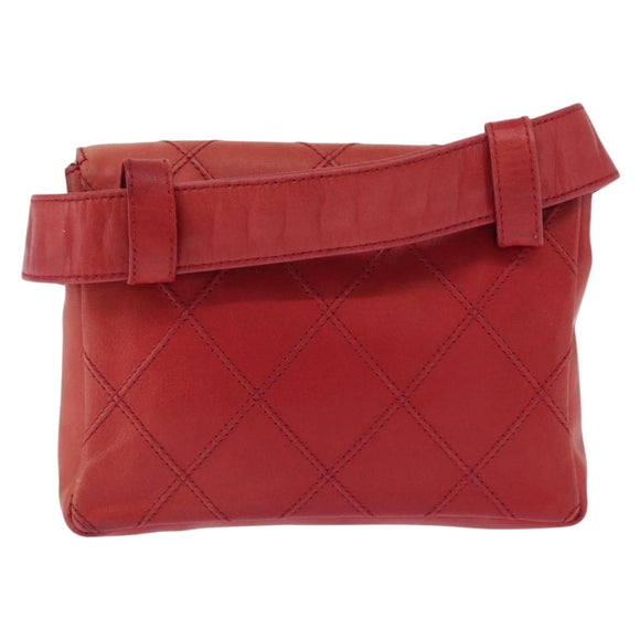 CHANEL Bicolore Waist bag Lamb Skin Red Gold CC Auth 165917