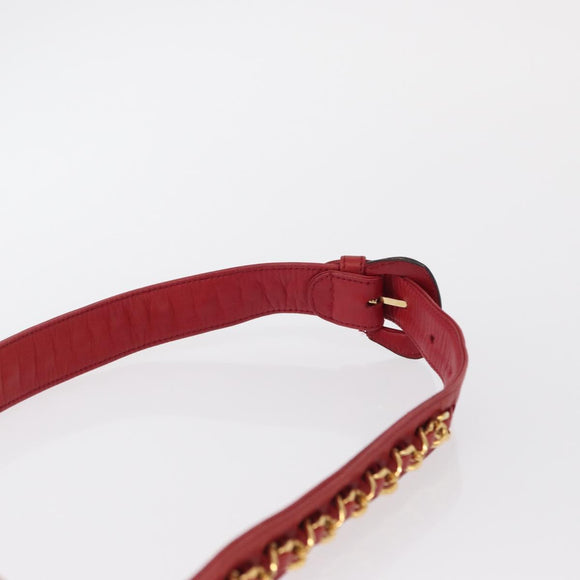 CHANEL Bicolore Waist bag Lamb Skin Red Gold CC Auth 165917