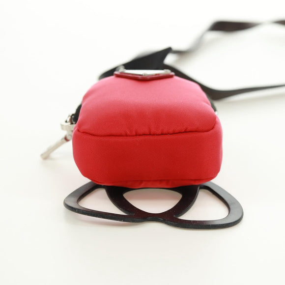 PRADA Telefoonhouder Nektasje Nylon Rood Zilver Auth 165922V