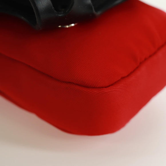 PRADA Telefoonhouder Nektasje Nylon Rood Zilver Auth 165922V