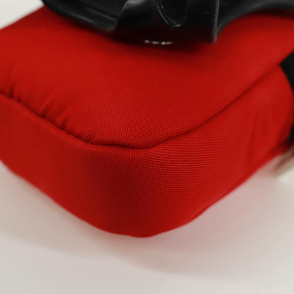 PRADA Telefoonhouder Nektasje Nylon Rood Zilver Auth 165922V